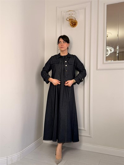 DENİM CEKETLİ ELBİSE TAKIM İNDİGO