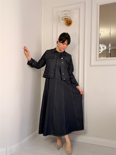 DENİM CEKETLİ ELBİSE TAKIM İNDİGO