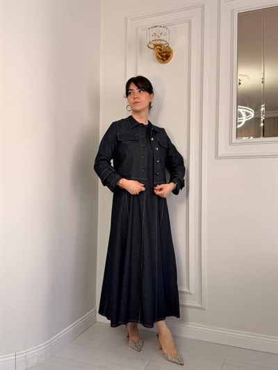 DENİM CEKETLİ ELBİSE TAKIM İNDİGO