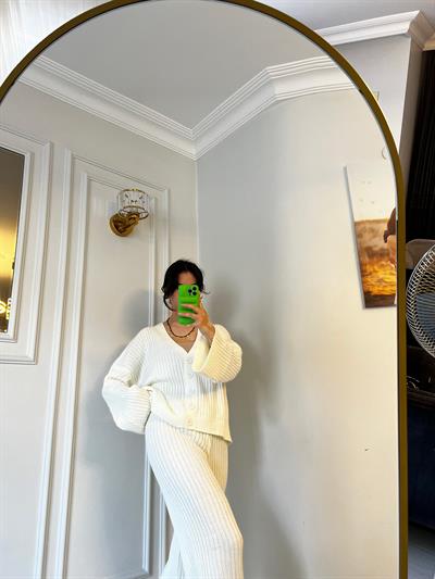 Düğmeli Hırka Alt Üst Triko Takım Beyaz