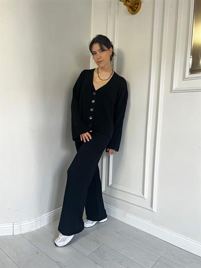 Düğmeli Hırka Alt Üst Triko Takım Siyah