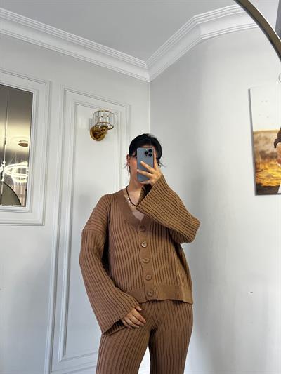 Düğmeli Hırka Alt Üst Triko Takım Taba