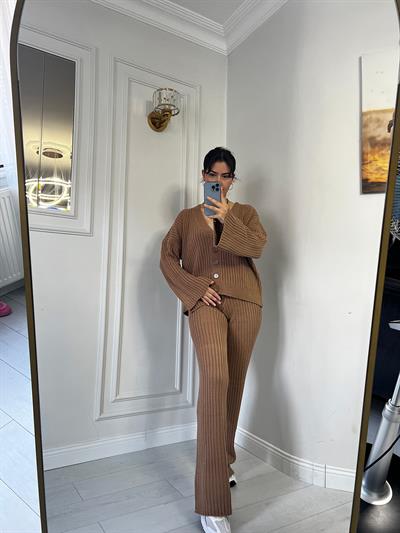 Düğmeli Hırka Alt Üst Triko Takım Taba