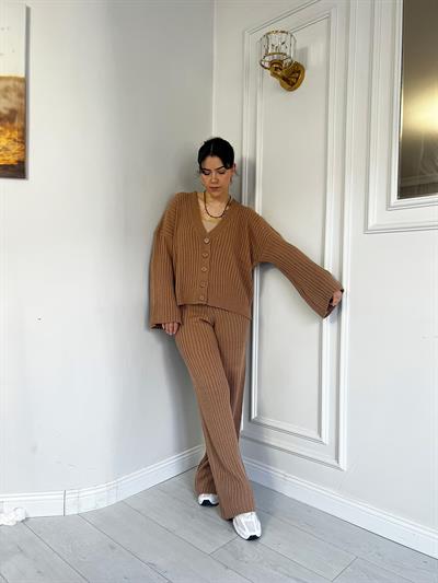 Düğmeli Hırka Alt Üst Triko Takım Taba