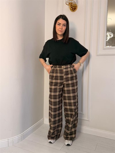 EKOSE DESEN BAĞLAMA DETAYLI PANTOLON BEJ