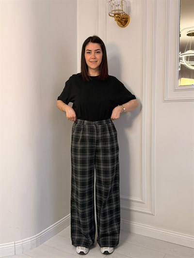 EKOSE DESEN BAĞLAMA DETAYLI PANTOLON SİYAH