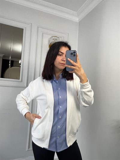 Gömlek Garnili Modal Kumaş Hırka Beyaz