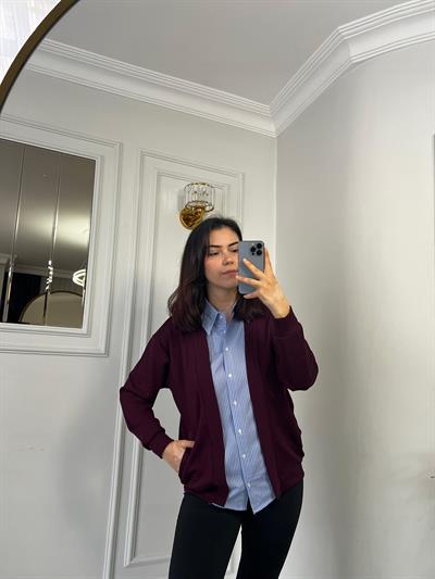 Gömlek Garnili Modal Kumaş Hırka Bordo