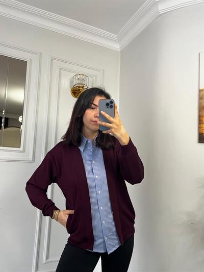 Gömlek Garnili Modal Kumaş Hırka Bordo