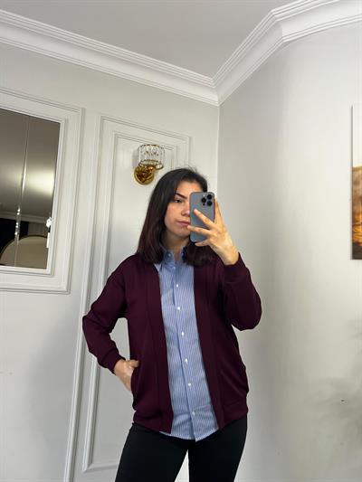Gömlek Garnili Modal Kumaş Hırka Bordo