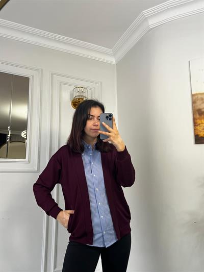 Gömlek Garnili Modal Kumaş Hırka Bordo