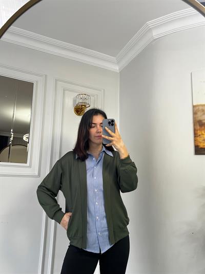 Gömlek Garnili Modal Kumaş Hırka Haki