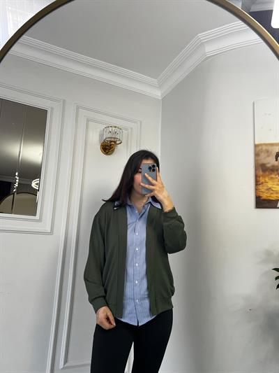 Gömlek Garnili Modal Kumaş Hırka Haki