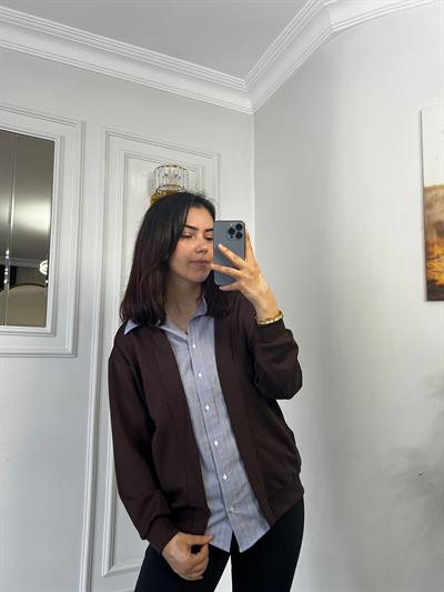 Gömlek Garnili Modal Kumaş Hırka Kahve