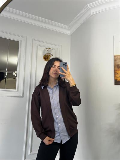 Gömlek Garnili Modal Kumaş Hırka Kahve