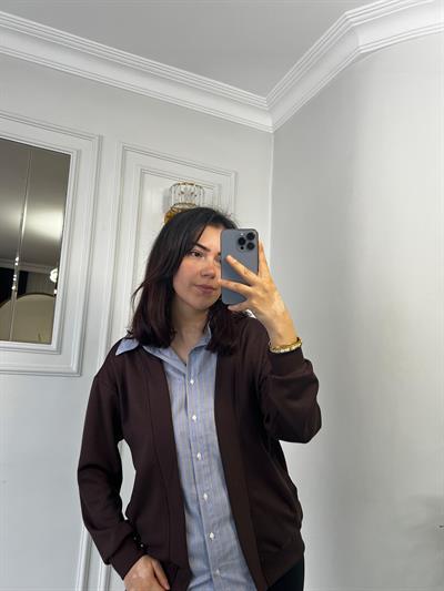 Gömlek Garnili Modal Kumaş Hırka Kahve