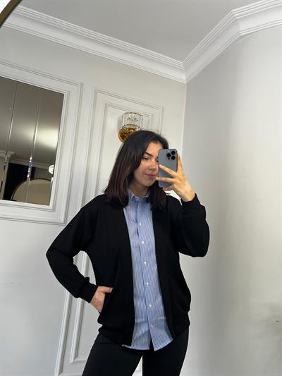 Gömlek Garnili Modal Kumaş Hırka Siyah