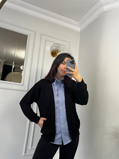 Gömlek Garnili Modal Kumaş Hırka Siyah