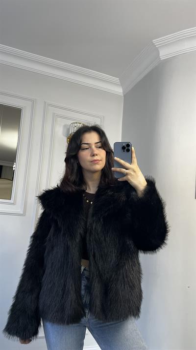 İçi Astarlı Yumuşak Dokulu Premium Kürk Siyah