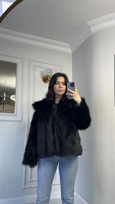 İçi Astarlı Yumuşak Dokulu Premium Kürk Siyah