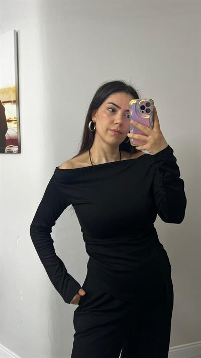 Kadın Drapeli Asimetrik Kesim Bluz Pantolon Modal Takım Siyah