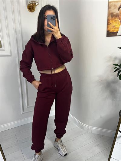 Kapsonlu 3iplik Alt Üst Takım Bordo
