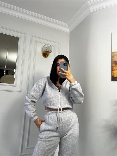 Kapsonlu 3iplik Alt Üst Takım Gri