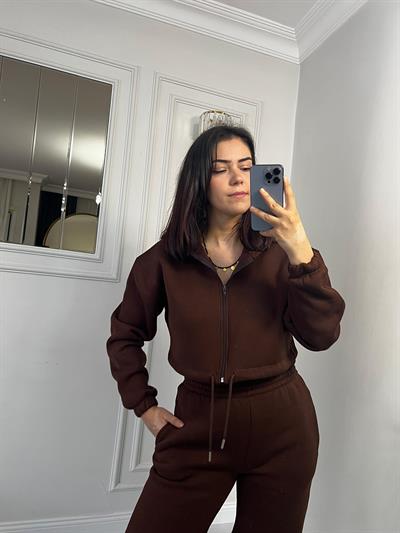 Kapsonlu 3iplik Alt Üst Takım Kahve