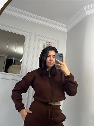 Kapsonlu 3iplik Alt Üst Takım Kahve