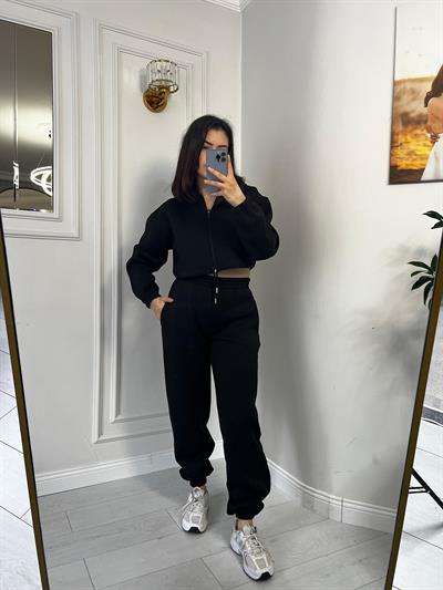 Kapsonlu 3iplik Alt Üst Takım Siyah