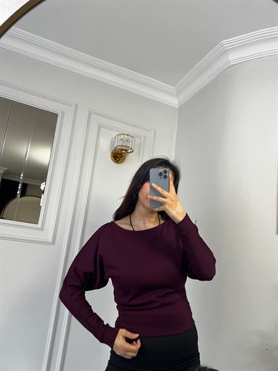 Kayık Yaka Bluz Modal Kumaş Bordo
