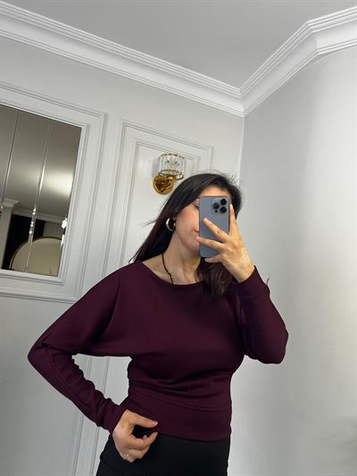 Kayık Yaka Bluz Modal Kumaş Bordo