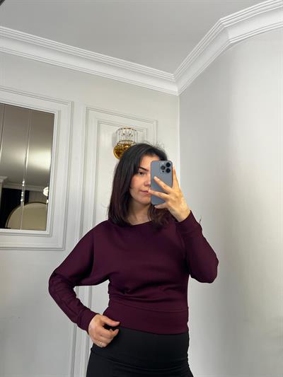 Kayık Yaka Bluz Modal Kumaş Bordo