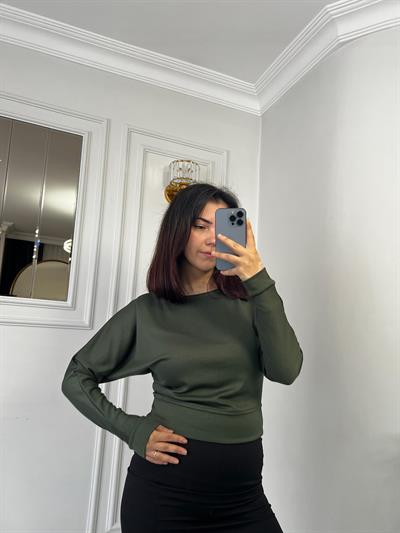 Kayık Yaka Bluz Modal Kumaş Haki