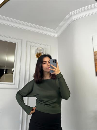 Kayık Yaka Bluz Modal Kumaş Haki