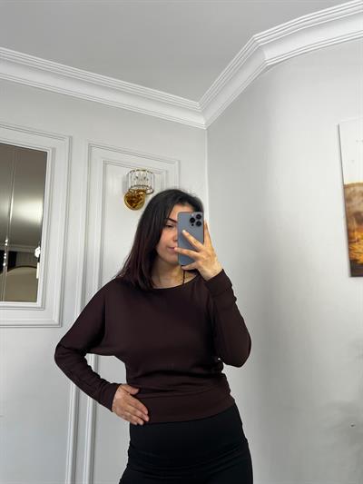 Kayık Yaka Bluz Modal Kumaş Kahve