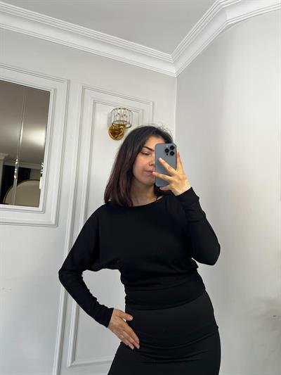 Kayık Yaka Bluz Modal Kumaş Siyah