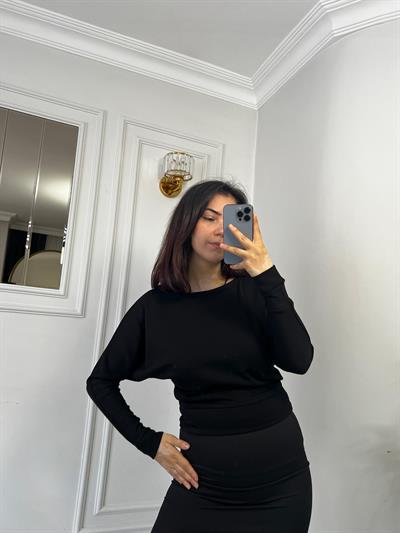 Kayık Yaka Bluz Modal Kumaş Siyah