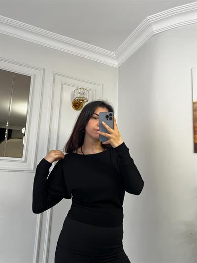 Kayık Yaka Bluz Modal Kumaş Siyah