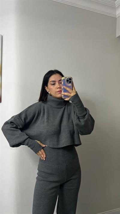 Parmak Geçmeli Alt üst Triko Takım Gri