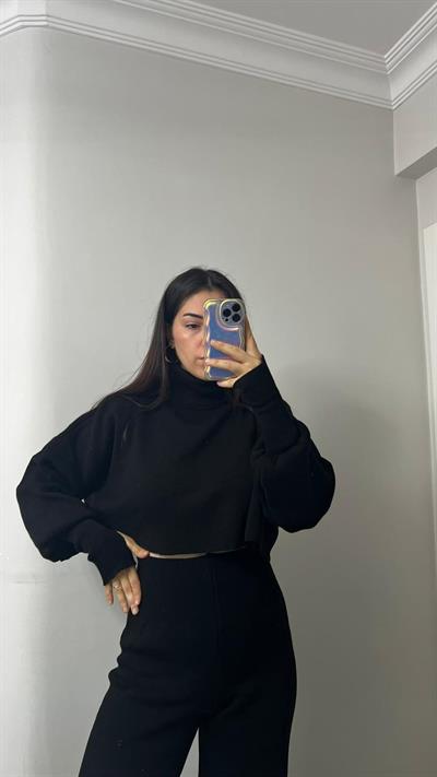 Parmak Geçmeli Alt üst Triko Takım Siyah