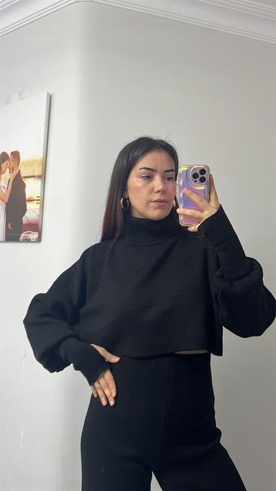 Parmak Geçmeli Alt üst Triko Takım Siyah