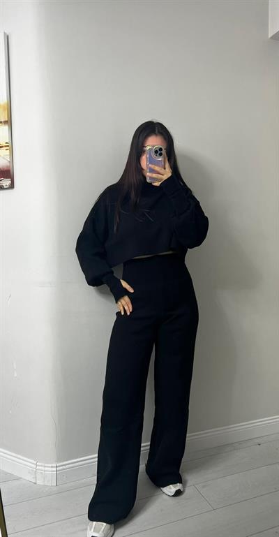 Parmak Geçmeli Alt üst Triko Takım Siyah