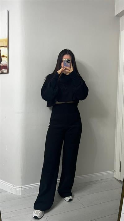 Parmak Geçmeli Alt üst Triko Takım Siyah