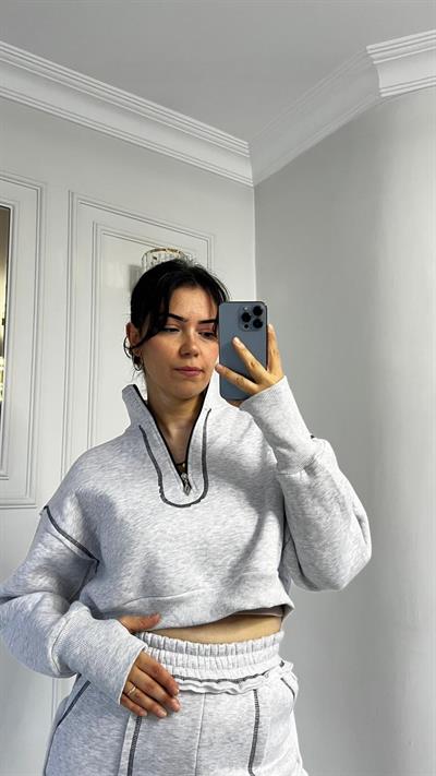 Üçİplik Çizgi Dikiş Detaylı Alt Üst Takım Gri