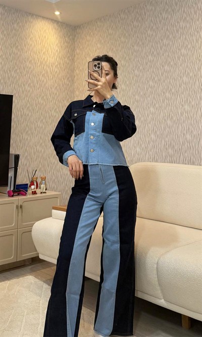 Likralı Denim Ceket Pantolon Takım