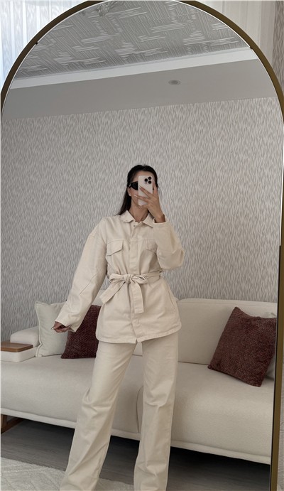 Zara Ekru Kot Takım Kahverengi