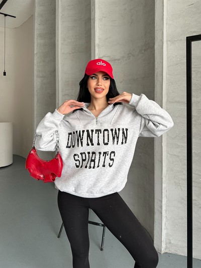 Down Town Baskı Sweaters Gri