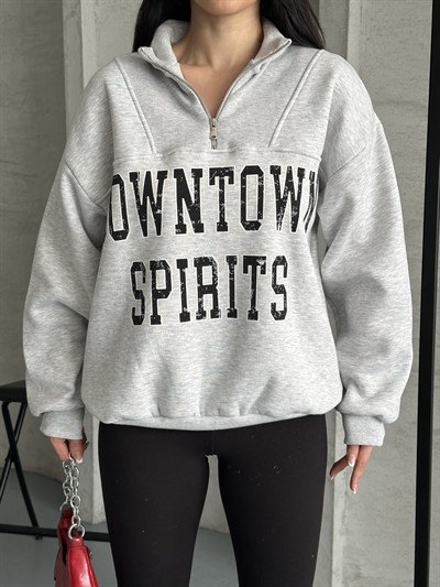 Down Town Baskı Sweaters Gri