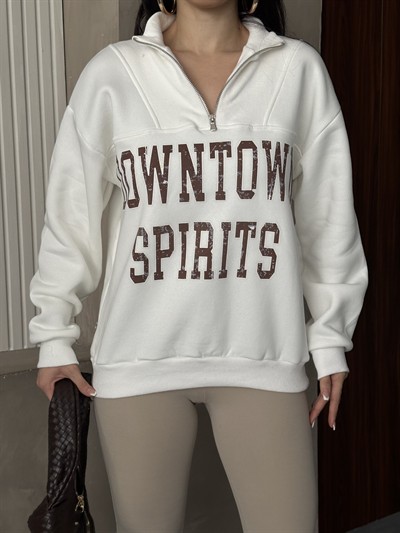 Down Town Baskı Sweaters Krem